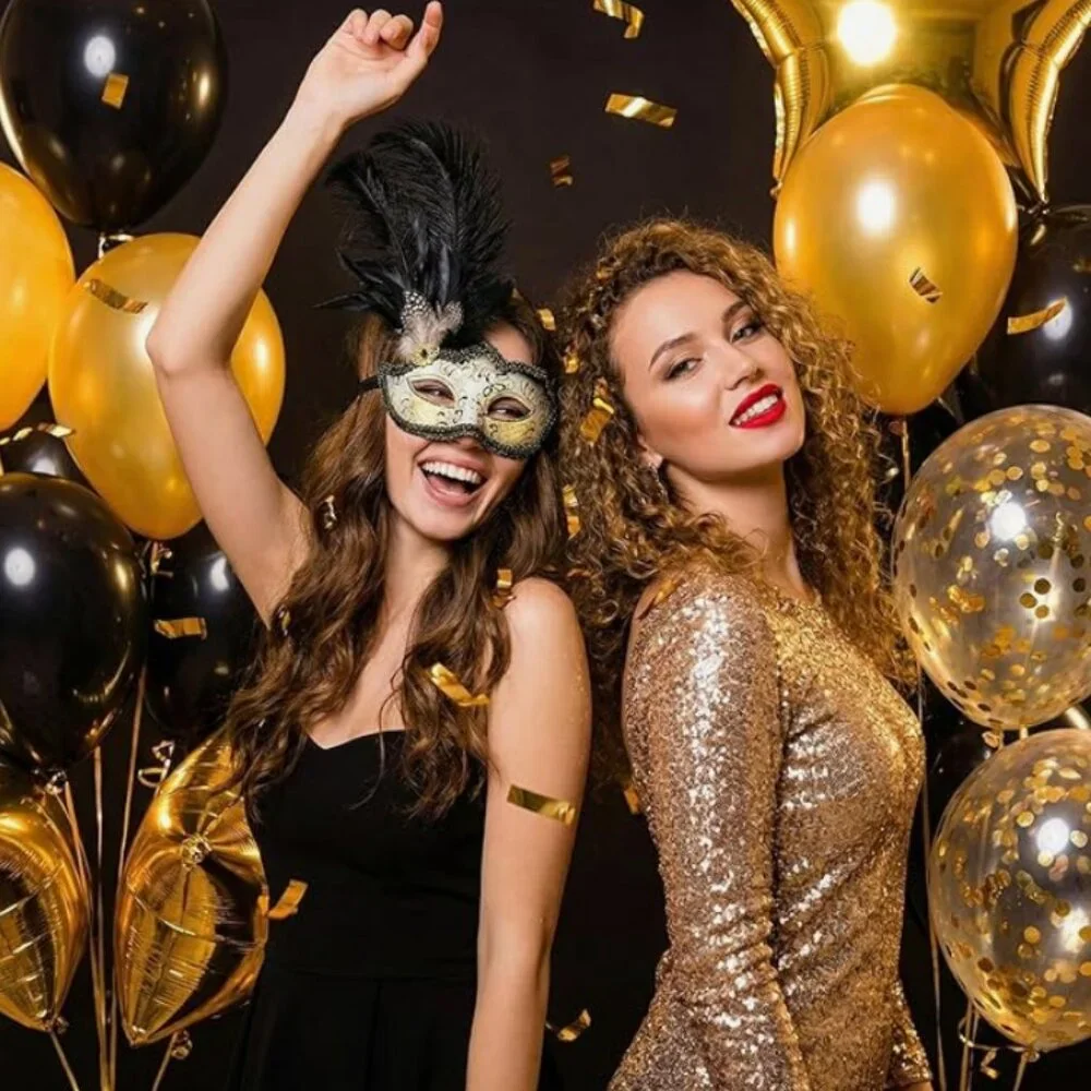 Feather Masquerade Mask Black Silver & Gold Venetian Style Halloween Costume